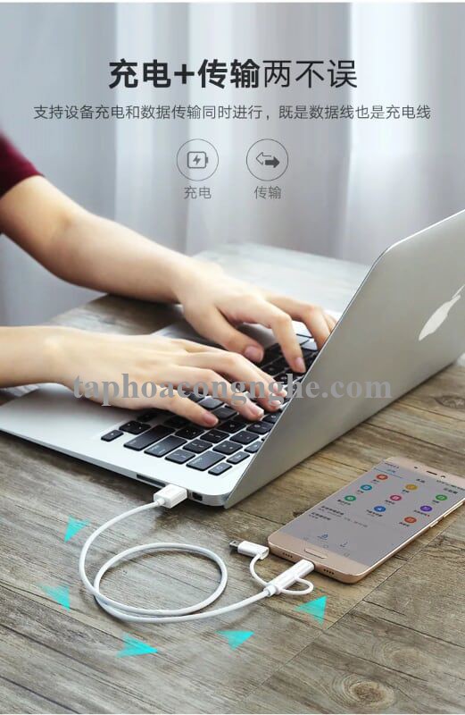 Ugreen 40766 0.5m màu Bạc Cáp dữ liệu USB 3trong1 micro + lightning + mini USB + truyền dữ liệu từ máy tính ra điện thoại US185 30040766
